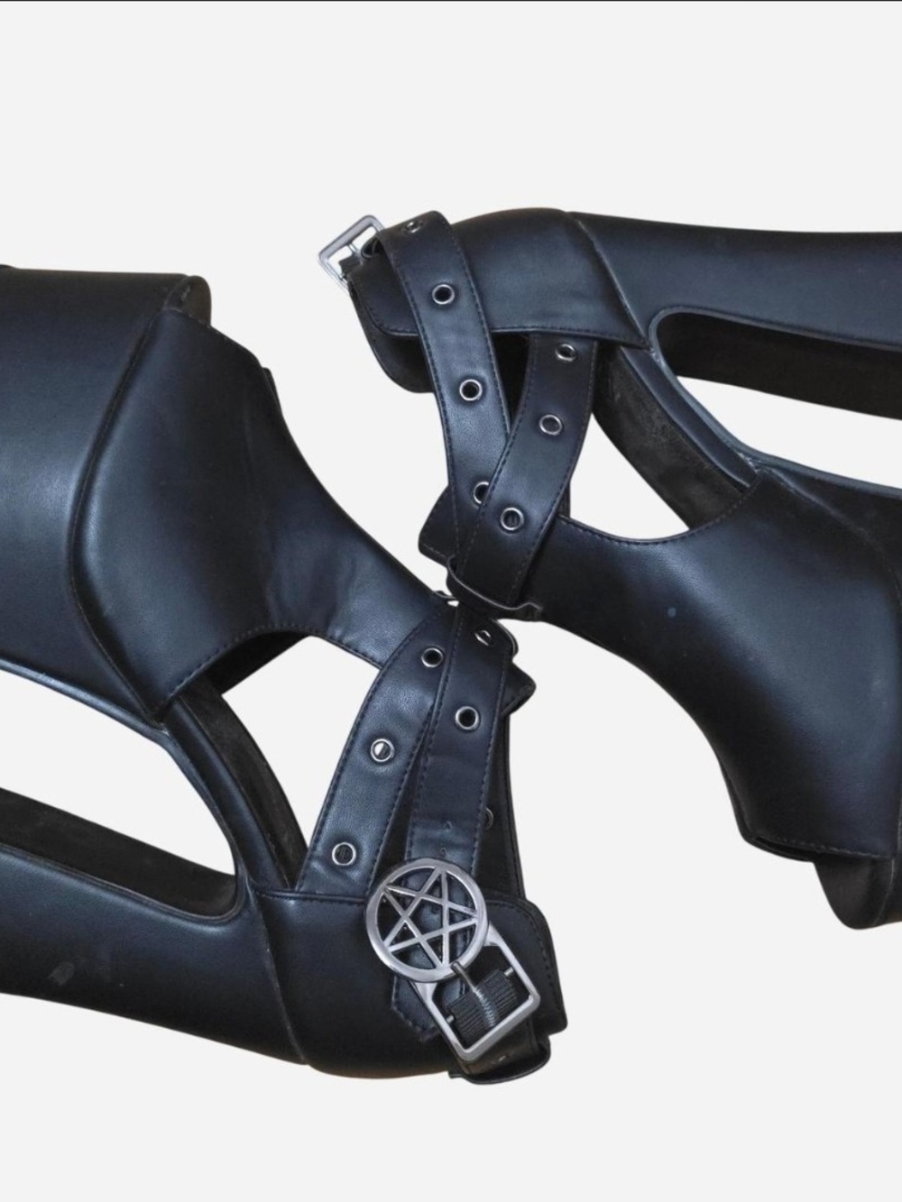 Killstar Black High Chunky Platform Peep-Toe Sandals with Pentagram Charm